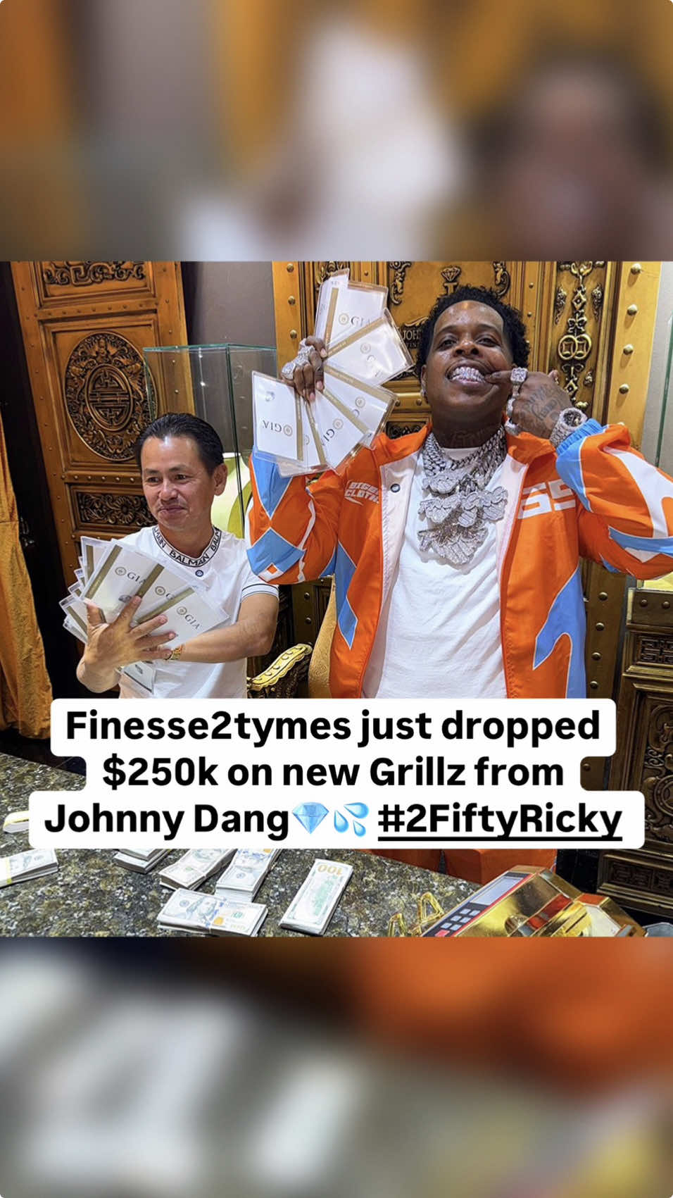 Wall 2 Wall Fk it We Ball ⛹️‍♂️‼️@Finesse2X DROPPED $250k for 1ST & ONLY FULL MOUTH GIA Certified Flawless Honeymoon with Solitaire Stones #GrillzByJohnnyDang 💦💎🥶 #DiamondBoyz #1of1 #2FiftyRicky #fyp 