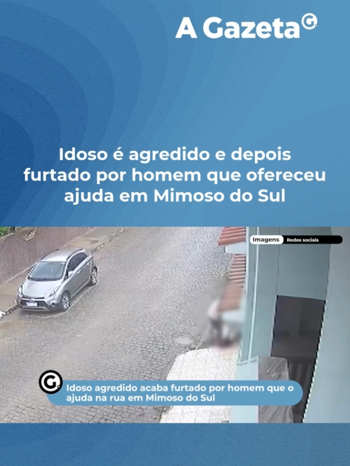 📹 Um idoso de 74 anos foi agredido com um chute na cabeça na manhã de domingo (27) na Praça das Mangueiras, Centro de Mimoso do Sul. Depois da violência, outro homem se ofereceu para acompanhar a vítima até a casa dele. Durante o trajeto, ele acaba furtando dinheiro do idoso. Uma câmera de segurança flagrou o crime. Veja o momento no vídeo acima.  Segundo registro da Polícia Militar, o homem de 33 anos se ofereceu para levá-lo até a residência no bairro Funil, já que o idoso tinha dificuldades de locomoção pela embriaguez e lesão sofrida. Em frente a uma casa, o homem deixou a vítima caída na calçada e teria furtado R$ 70,00. Os militares foram até a praça e localizaram o suspeito do furto, que negou a acusação de crime.  #Crime #Policia #AGazetaES #ForYou 