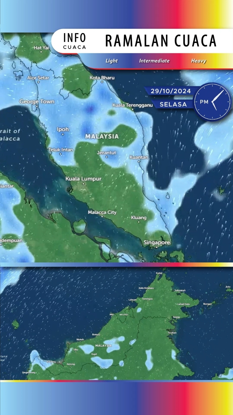 Ramalan Cuaca Utk Selasa 29/10/2024 (0300-2359) #infocuaca #ramalancuaca #semenanjung #malaysia #sabah #sarawak #singapore #brunei #batam #hatyai #cuacabaik #cuacaburuk #allahpunyakuasa #hujanlebat #cuacapanas #semogadijauhkandarimusibah #hujanberterusan #anginkencang #anginkuat #anginribut #cuacapanas #panasberbahang  #semogasemuanyaselamatdilindungi  #semogacuacabersahabat #rancangperjalanananda #semogabermanfaat #janganberhentiberimanfaat 