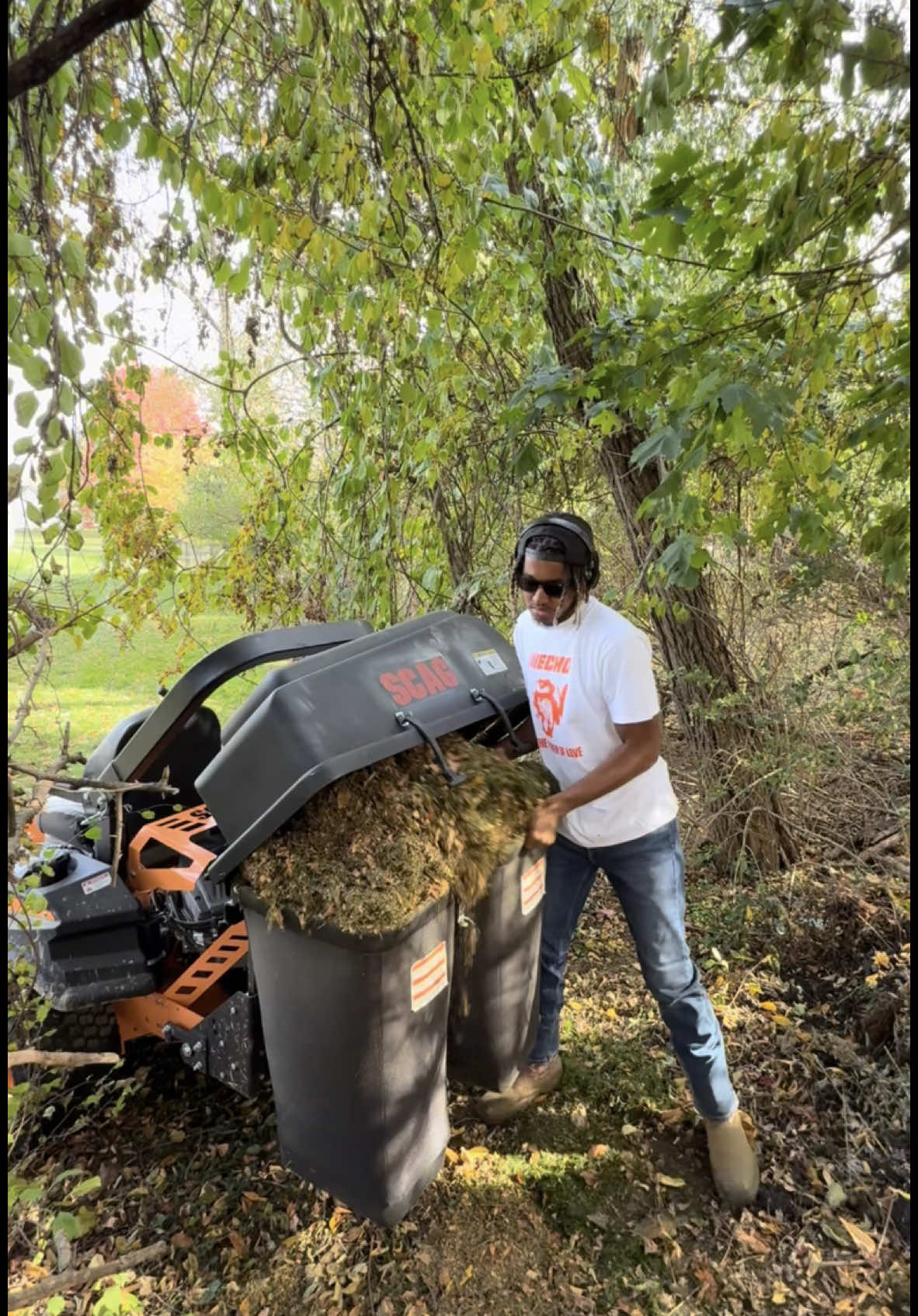 Got to love when the customer has a spot to dump Leaves and Grass on the property 🍁🌱 #zachslawncarellc #scagmowers #lawncare #fyp    