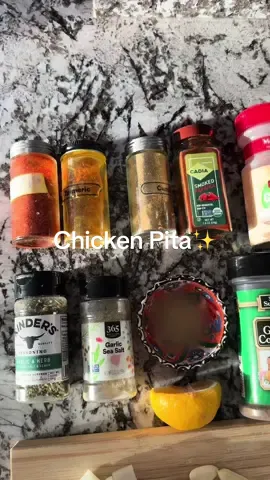 Chicken Pita✨ Apollo said i said “And” too much in the video! Sorry😆🤭   chicken marinade: Salt pepper  cumin  ground coriander   turmeric smoked paprika  garlic powder   *any herbs you like*  minced garlic half white onion chopped lemon juice  plain yogurt 