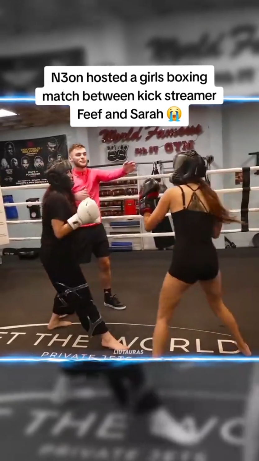 N3on hosted a girls boxing match between kick streamer Feef and Sarah 😭 #n3on #n3onclips 