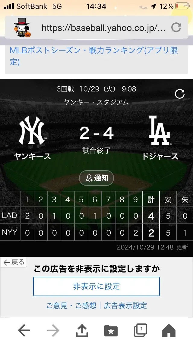 今日もうドジャースは勝ちました。