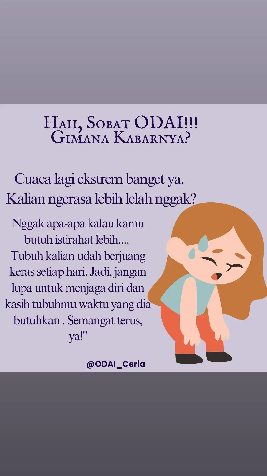 Haii ... sobat ODAI 🤗 gimana nih kabarnya??  panas banget ya.. dengan cuaca nya😪 bahkan buat keluar aja serasa gak berdaya... tp gak papa aku yakin kamu bisa lewati ini semua semangat ya..🤗❤️ #autoimun #autoimunindonesia #kamukuat #gakbolehnyerah #lupus #lupuswarrior #kamubisa #bertahan #vira #viral_video #fypシ゚viral #pejuangsehat 