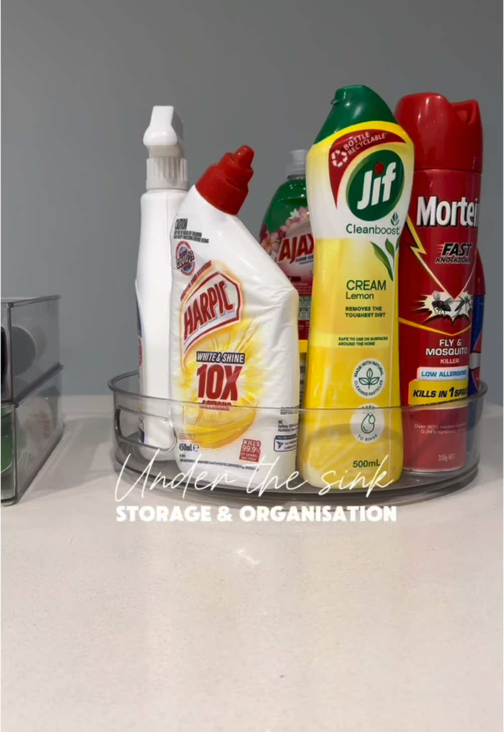 It doesn’t always have to be fancy!  Keep it simple & don’t forget to categorise, contain & maintain with labels so everyone in the household can follow the systems.   All the products have been tagged & some are available to purchase on our website ✨ #KitchenHacks #kitchen #kitchenorganization #undersinkorganization #tips #hacks #tipsandtricks #homehacks #fyp 