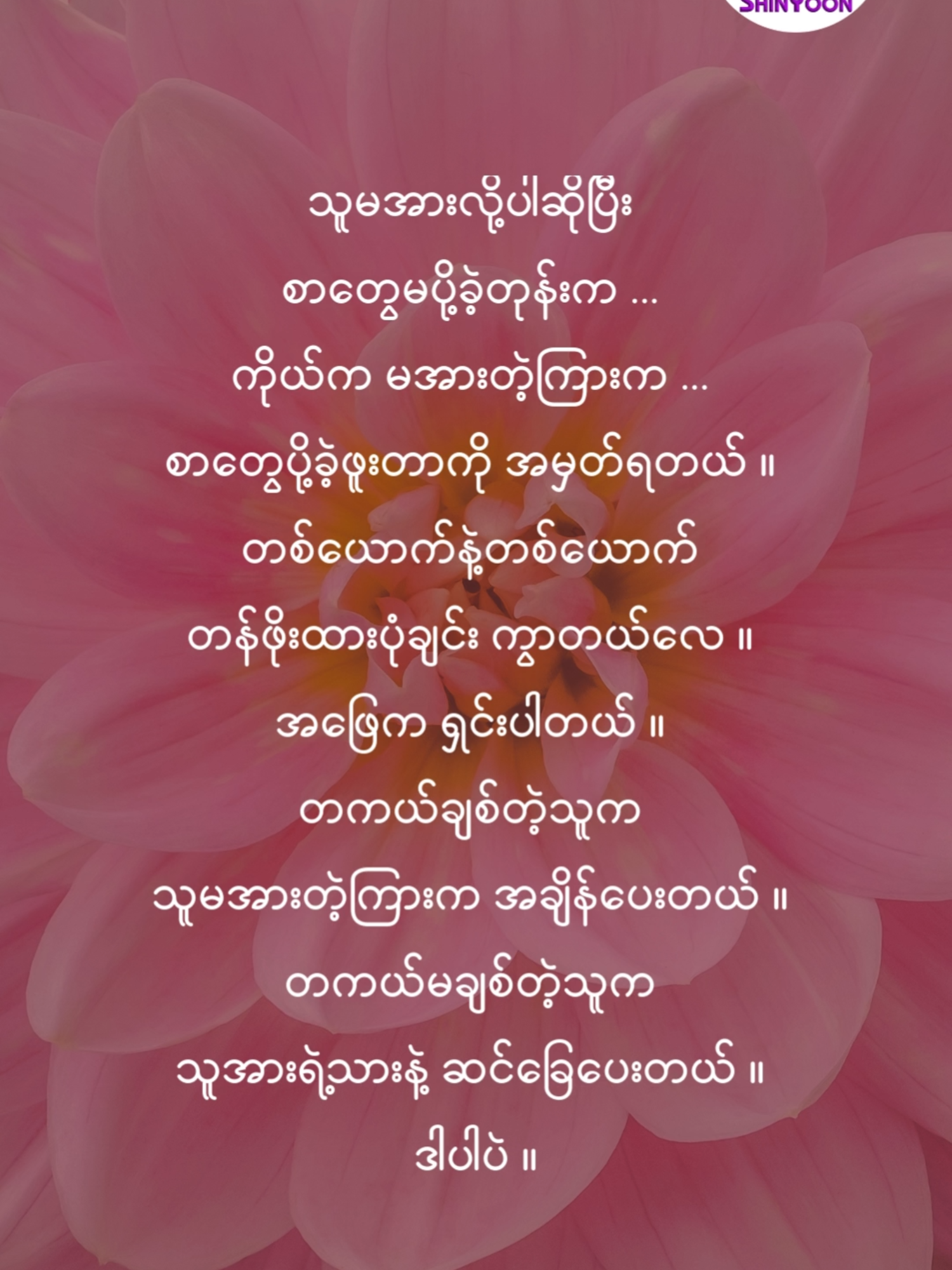 တစ်ယောက်နဲ့တစ်ယောက်  တန်ဖိုးထားပုံချင်း ကွာတယ်လေ  #သျှင်ယွန်း