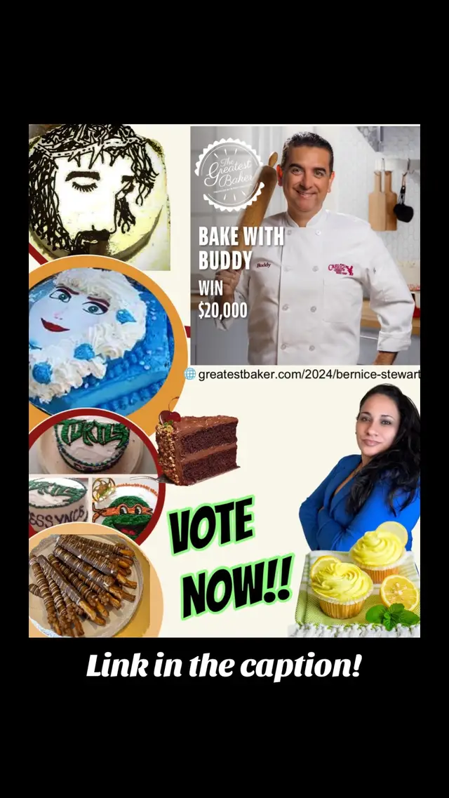 A few weeks ago I submitted my work to a contest to have a feature in Bake from Scratch Magazine, meet Buddy Valastro, and $20,000.  CRAZY THING happened… I MADE IT TO THE FINAL ROUND!!! I just need your help now to win this!! These are some of the pics I submitted.  Please click the link below to vote:  http://greatestbaker.com/2024/bernice-stewart I APPRECIATE YOUR SUPPORT!  @Buddy Valastro #greatestbaker  #explore  #desserts  #cakes  #baker #bakefromscratch  #cakeboss #az  #phoenix #competition #CapCut #dinner #MomsofTikTok #ceo #owner 