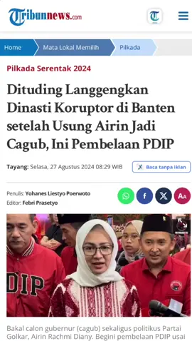 Ape nih hah agak Laen emang partai banteng ini Udeh tau keluarga koruptor masih aje dibela dinasti makin merajalela😡 #airi #pdip #wawan 