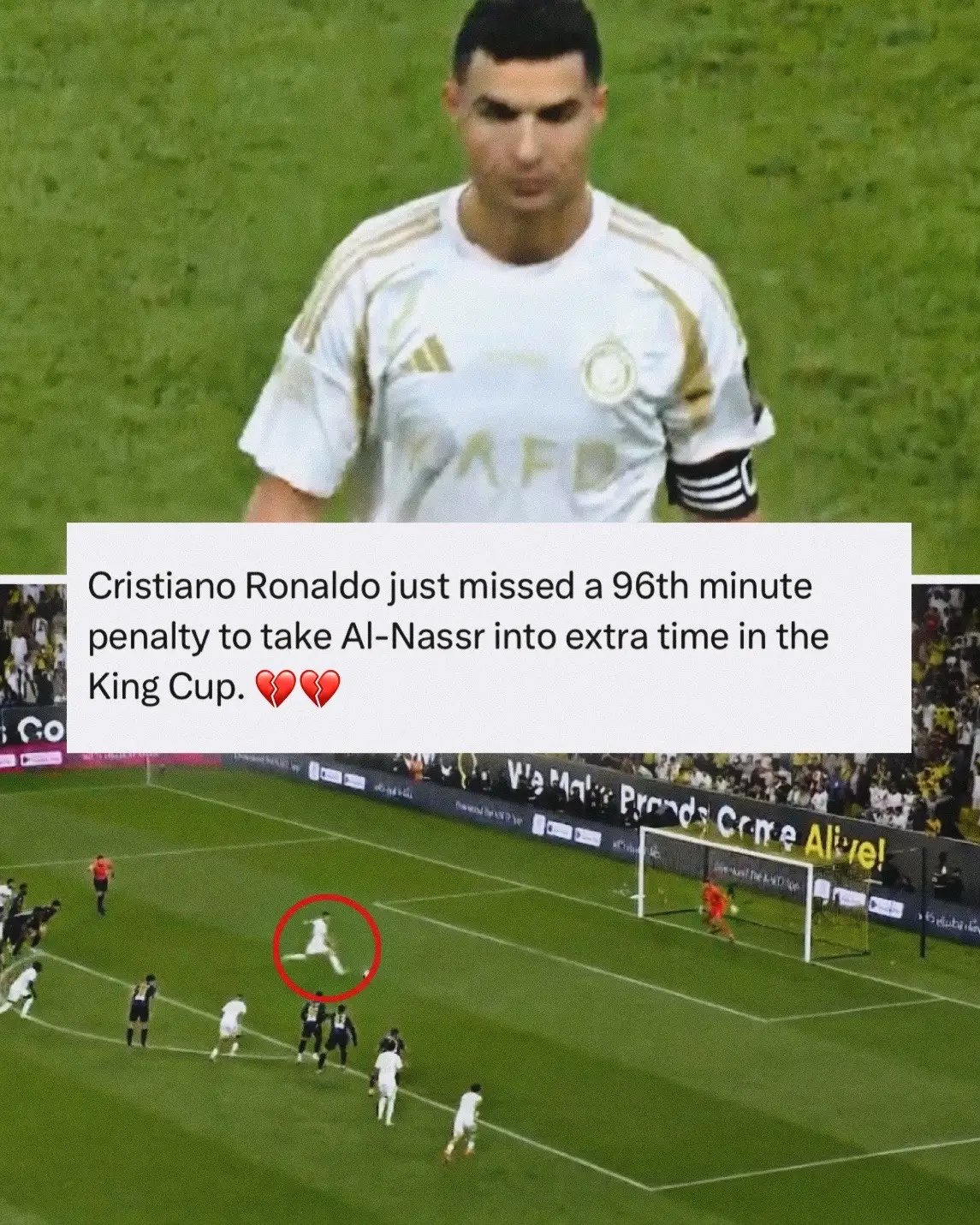 His first missed penalty for Al Nassr. #cristianoronaldo #cristiano #ronaldo #cr7 #goat #legend #footballtiktok #football #fyp #risingballers #alnassr #alnassrfc #saudiarabia #realmadrid #fyp 