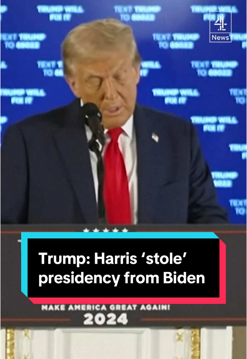 Donald Trump has lashed out at Kamala Harris during a press conference at his Mar-a-Lago resort in Florida. The former president claimed the current vice-president, and his opponent in the upcoming election, stole the presidency from Joe Biden. Trump claimed it was 