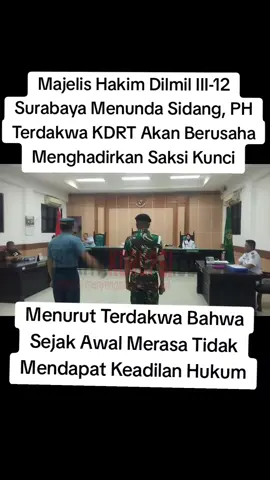 Majelis Hakim Pengadilan Militer (Dilmil) III-12 Surabaya, Letkol (CHK) Arif Sudibya, SH., MH selaku Ketua dengan dibantu 2 Hakim anggota yaitu Letkol (CHK) Muhammad Saleh, SH dan Letkol (Kum) Wing Eko Joedha H, SH., MH pada Selasa, 29 Oktober 2024, menunda sidang perkara kasus dugaan KDRT (Kekerasan Dalam Rumah Tangga) yang dilakukan oleh Terdakwa dr. Raditya Bagus Kusuma Eka Putra kepada istrinya, dr. Maedy Christiyani Bawolje dan kedua anak tirinya, yaitu Christia Sanika Putri Aprilia (24) dan Adisha Satya Putri Aprilia (21) pada tanggal 29 April 2024 di Jalan Semolowaru Bahari Kel. Medokan Semampir Kec. Sukolilo Surabaya hingga Selasa, 12 November 2024. Hal itu disampaikan Serka Marinir Khaerul Bahro, SH., MH selaku Penasehat Hukum Terdakwa kepada beritakorupsi.co saat ditemui di gedung Dilmi III-12 Surabaya Jalan Raya Juanda, Sidoarjo seusai sidang Menurut Serka Marinir Khaerul Bahro, SH., MH, bahwa alasan ditundanya persidangan adalah karena Odmil (Oditur Militer atau Jaksa Penuntut Umum) sedang ada tugas dan juga akan pindah tugas serta kesempatan kepada Penasehat Hukum Terdakwa untuk menghadirkan saksi kunci yaitu ibu mertua Terdakwa, yakni Hidayati, Istri Alm. Laksamana TNI Ismail Bawolje (Mantan Komandan Lantamal III Surabaya) selaku Ibu Dari dr. Maedy Christiyani Bawolje yang tidak diperiksa oleh penyidik Pomal V Surabaya “Ditunda hingga tanggal 12 November nanti karena Odmilnya ada tugas juga mau pindah tugas dan memberikan kesempatan kepada kita untuk bisa menghadirkan saksi karena hari ini belum bisa dihadirkan,” ucap Serka Marinir Khaerul Bahro, SH., MH, Selasa, 29 Oktober 2024 Sedangkan Terdakwa dr. Raditya Bagus Kusuma Eka Putra mengatakan, bahwa sejak awal dirinya (Terdakwa) merasa tidak mendapat keadilan hukum sejak awal proses penanganan masalah yang terjadi. Hal ini disampaikan Terdakwa kepada beritakorupsi.co, Selasa, 29 Oktober 2024 beberapa saat setelah persidangan Ada beberapa hal alasan Terdakwa dr. Raditya Bagus Kusuma Eka Putra yang mengatakan merasa tidak mendapat keadilan hukum sejak awal proses, yaitu; 1. Di bawa pada tanggal 29 April 2024 malam dari rumah Semolowaru oleh anggota Pomal Lantamal V tanpa konfirmasi sebelumnya ke kesatuan saya Rumkitalmar Ewa Pangalila (Lanmar Surabaya), karena laporan mantan suami pertama (AKBP Pol Hendrik Aswan Aprilian) dari istri kami dr. Maedy ke teman 1 lichting(seangkatan) yang menjabat sebagai DanPomal Lantamal V (Kolonel Laut (PM) Arik) dengan adanya dugaan KDRT. Saya ditempatkan diruang UP3M (dari 29-30 April). Kemudian saya baru diminta informasi Kontak telepon  Komandan RS saya dan saya beri. Selang beberapa waktu, Komandan saya datang.  2. Saya dan Kesatuan saya (tidak diberikan kesempatan mediasi yang seharusnya sebagai langkah awal menanggapi adanya pelaporan sepihak dari pelapor Lisan/Awal (Hendrik Aswan) dan pelapor resmi (dr. Maedy). Selama ini, bilamana ada permasalahan anggota itu langkah awal tidak langsung ditangani oleh satuan yang berbeda (Pomal Lantamal V) tapi diselesaikan internal terlebih dahulu oleh satuan dari anggota yang dianggap/diduga memiliki masalah Rumkitalmar Ewa Pangalila (Lanmar Surabaya). 3. Namun akhirnya saya di berikan penahanan sementara (Hanra) 20 hari TMT 30 April - 19 Mei 2024). Selama ini saya belum diperiksa / BAP  “Sejak awal kejadian tanggal 29 April - 3 Sept 2024, ibu mertuanya selalu mendapat intimidasi dan perlakuan Kasar dari anak kandung dan Cucunya (Kata kasar, makian, dikunci dari luar, dihalangi untuk kontrol kesehatan Selengkapnya baca di: https://www.beritakorupsi.co/2024/10/majelis-hakim-dilmil-iii-12-surabaya.html #news  #beritaterbaru  #vidio  #kdrt 