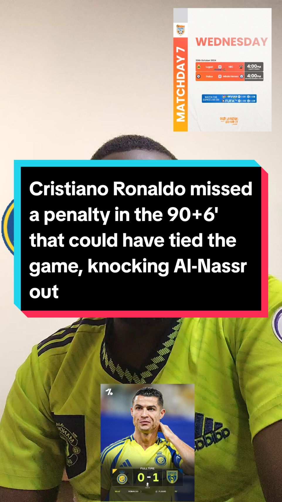 Cristiano Ronaldo missed a penalty in the 90+6' that could have tied the game, knocking Al-Nassr out of the King Cup...