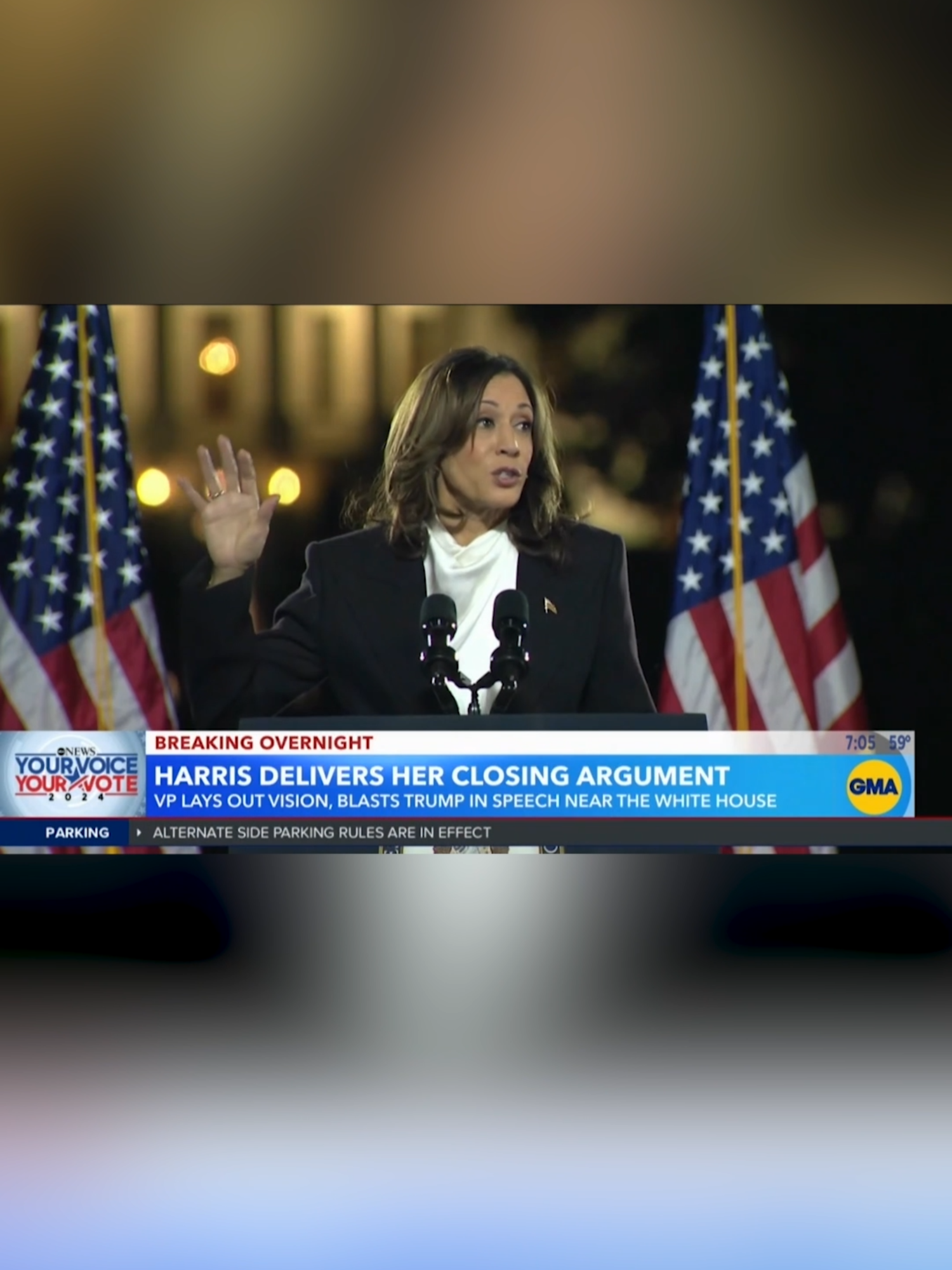 Vice Pres. Kamala Harris made her final case for her bid for the presidency on Washington, D.C.'s Ellipse on Tuesday, where she gave an optimistic and hopeful message focused on moving forward.  Standing with the White House in the background, Harris offered a split screen between her and former Pres. Donald Trump and urged voters to 