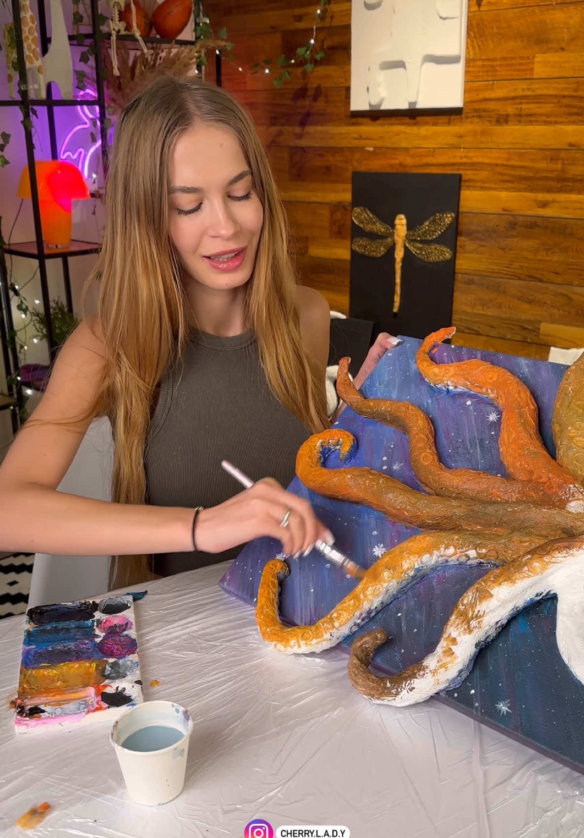 DIY Octopus 3D Wall ART part2🐙 🔥Song: “Electric Night” by Jc Colombo🔥 Thanks for the inspiration 💗arisakizi💗  #diycraft #papiermache #diylovers #DIY #tutorial #homedecor #paintingtutorial #craftidea #diyproject #processvideo #wallart 