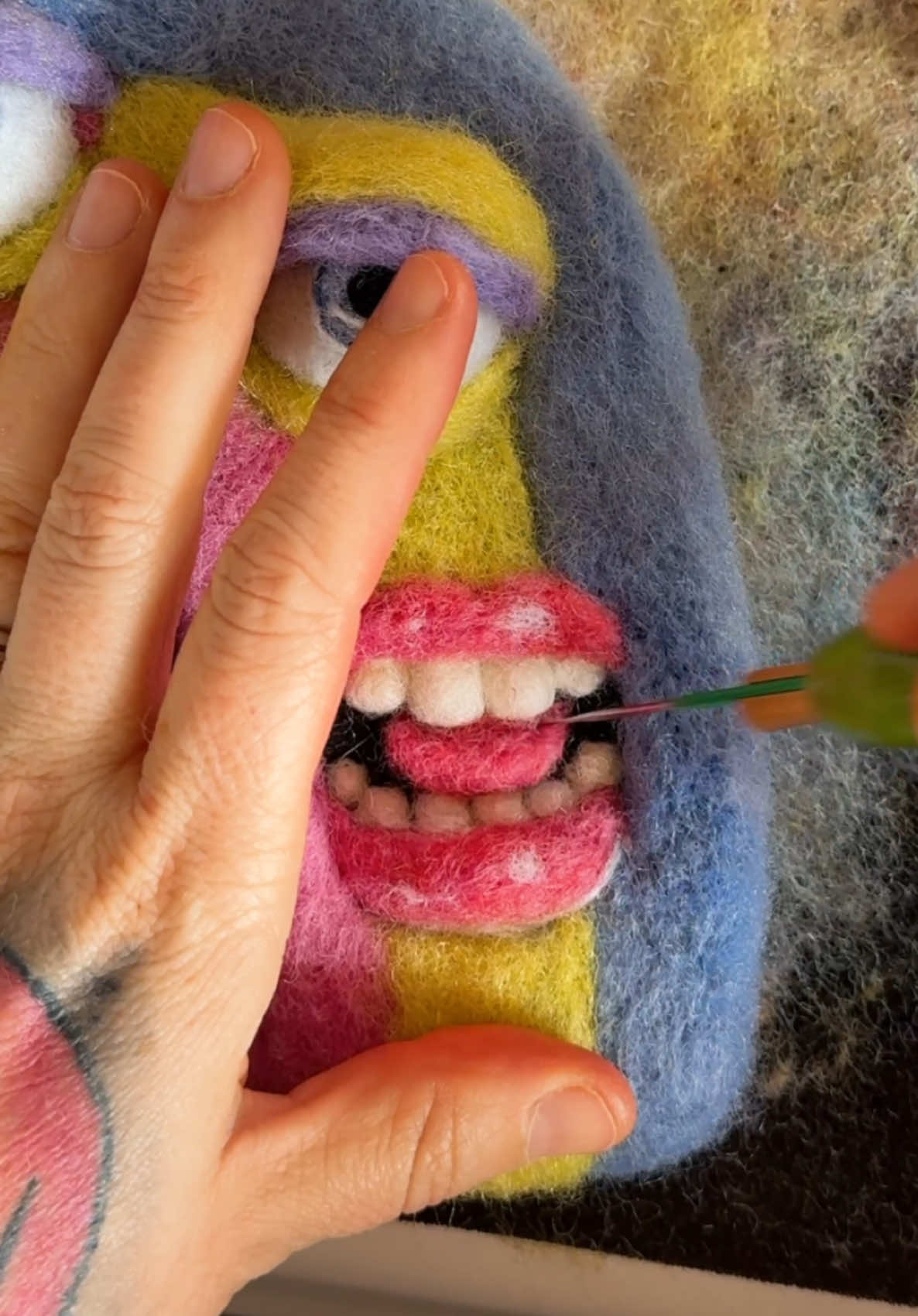 RAINBOW LUCKY CHARM has had a weird day. Nothing weird happened. But you know, It was just weird.  RAINBOW LUCKY CHARM is a needle felted sculpture made from hand dyed polyester fiber. Available October 31 (tomorrow) at 3pm mdt on my website ❤️ 🌈 ❤️  #weirdart #needlefelting #relateable 