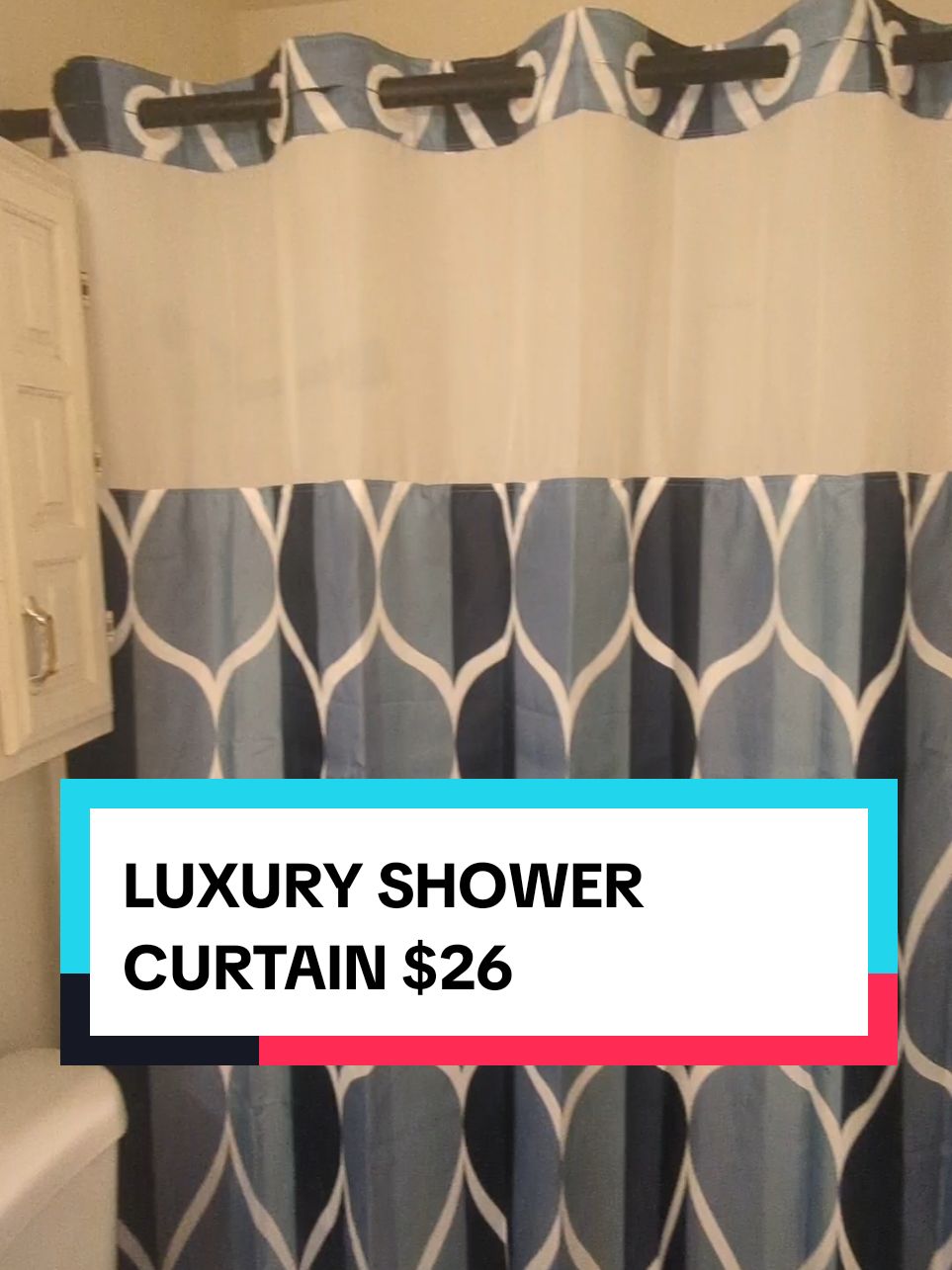 UPGRADING MY BATHROOM WITH THIS LUXURY SHOWER CURTAIN WELL WORTH THE $26  #showercurtain #hooklessshowercurtain #bathroomupgrade #bathroomremodel #luxuryshowercurtain 