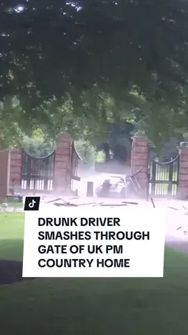 A driver who has smashed through the main gate of a 16th century country mansion used by standing UK Prime Ministers, has been jailed. Matthew Wootten was found to be almost three-times the legal blood alcohol limit when he sped straight into the gate of the property in Chequers during Rishi Sunak's time in office. The 44-year-old has been sentenced for 32 months jail after pleading guilty to several charges related to the incident, which caused $80,000 worth of damage. #crash #cctv #uk #primeminister 