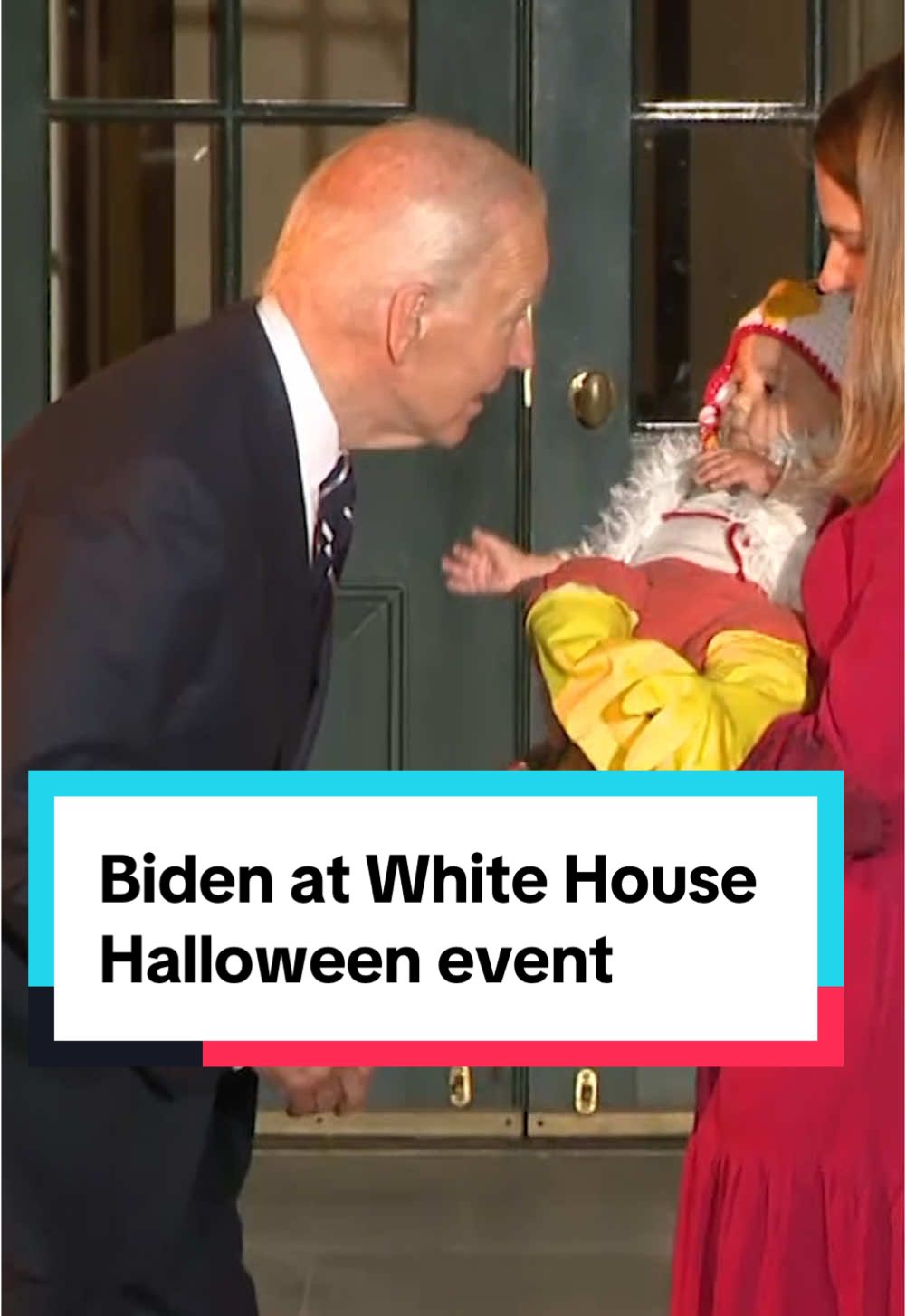 President Biden playfully bit a baby dressed as a chicken during a Halloween event at the White House on Wednesday. #halloween #biden 