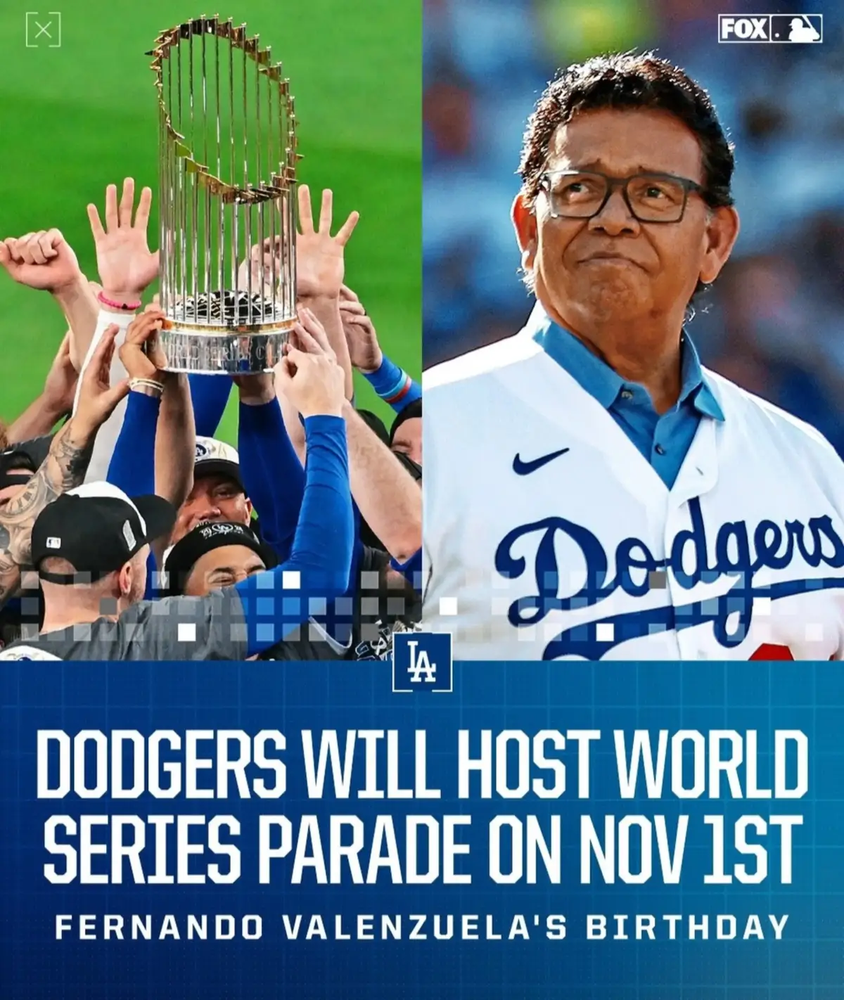 Fernando will be with his team! ##Dodgers ##playingthefieldtv #worldserieschamps 