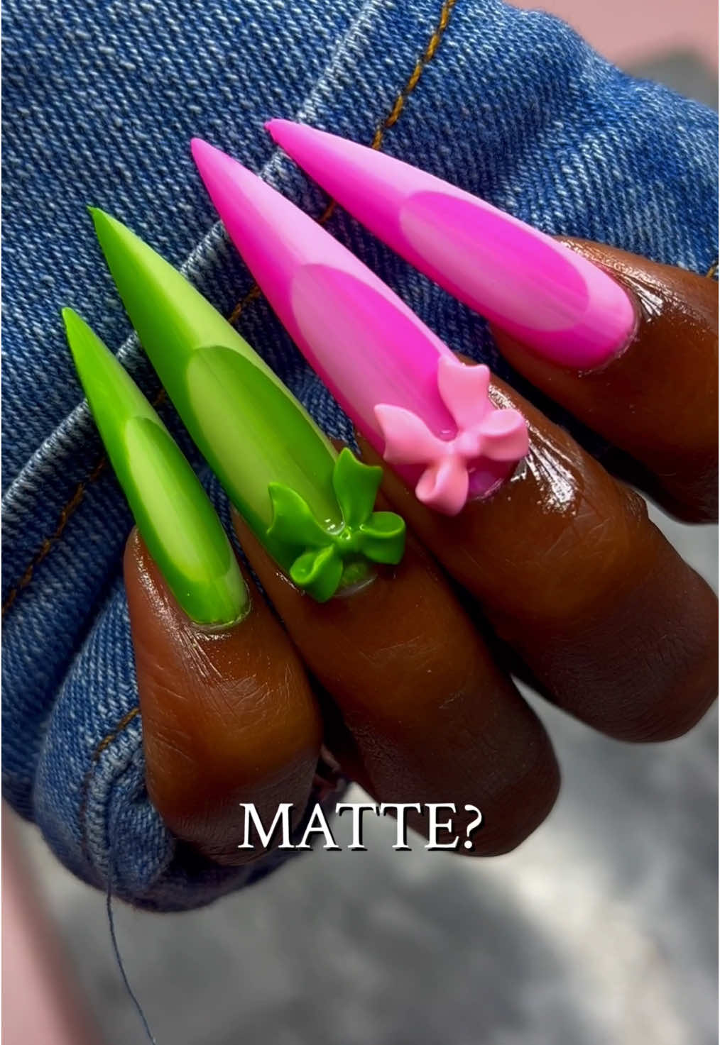 Wicked nails 🤪💅🏽 Matte or Glossy? 👀 @Wicked Movie   XL Stiletto tips from glazedbyc.com 💕 #wicked #nailsoftiktok #softgel #softgelnails #fyp 