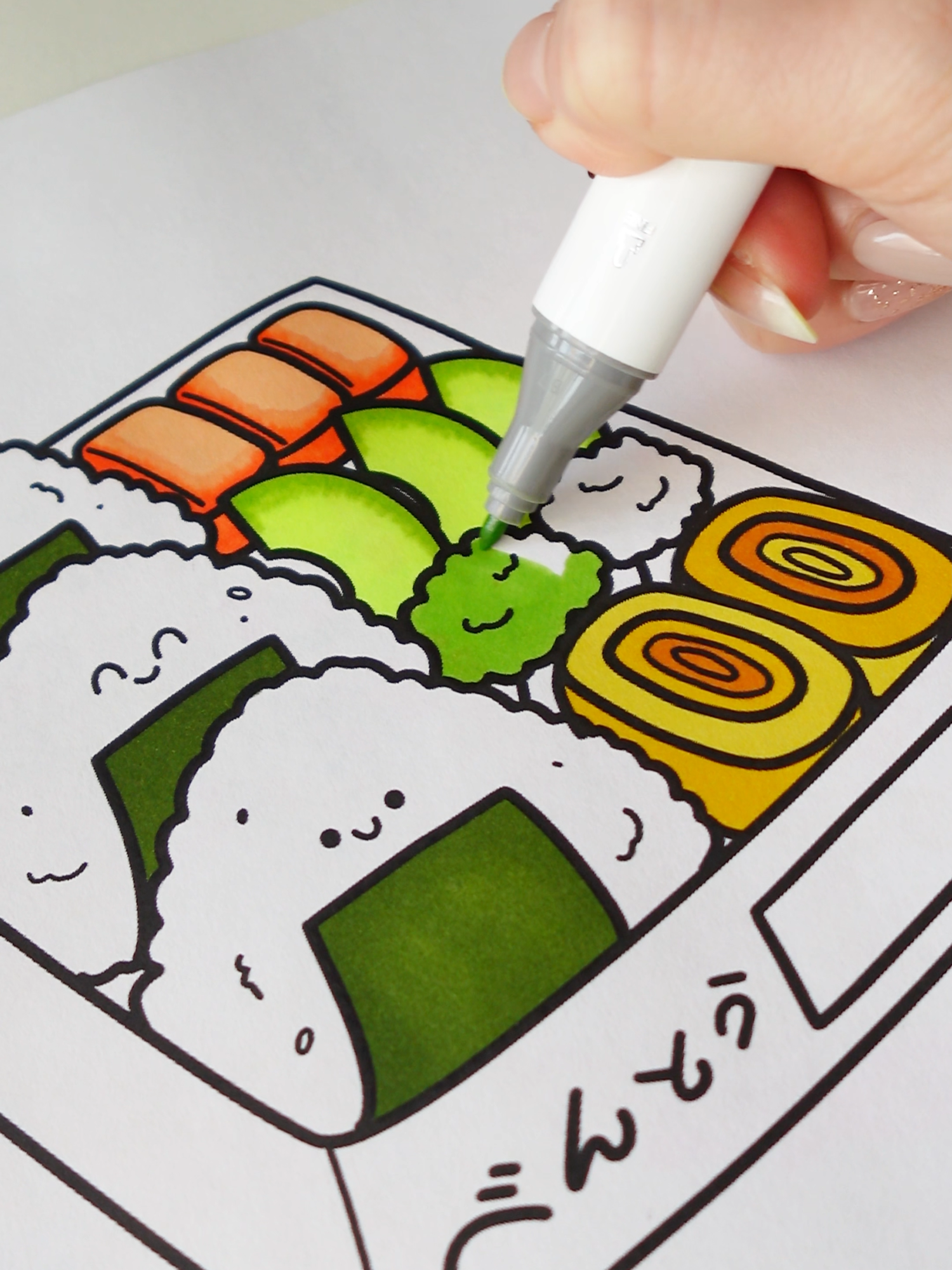 How I color a bento box. Follow to help me to reach 1000 followers! #coloringtok #coloringpages #coloringtutorial #bellybeantales #coloring 🍱😊💕