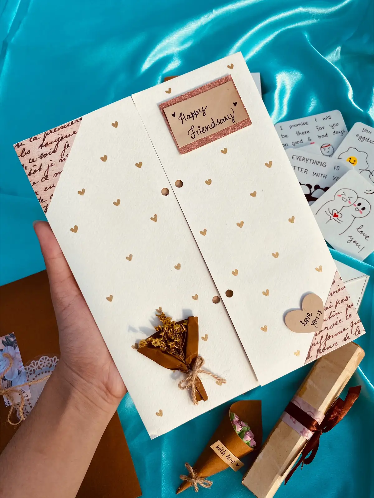 Friendship Anniversary card idea🎀🤎🦋 Dm on Instagram to order/details💌 . . . . #Love #notes #lovenotes #giftbox #aesthetic #illustration  #painted #canvasboard #chocolate #gift #bouquet #diyproject #painted #DIY #foryou #handmade  #bussiness#painting #craft #art #faceless  #canvas #arte #artlover #crafting #artis #scrapbooking #scrapbook #vintage #bouquet #paper
