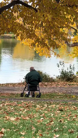 sweet older man sitting by the lake taking it all in🥲 crying on halloween #sweet 