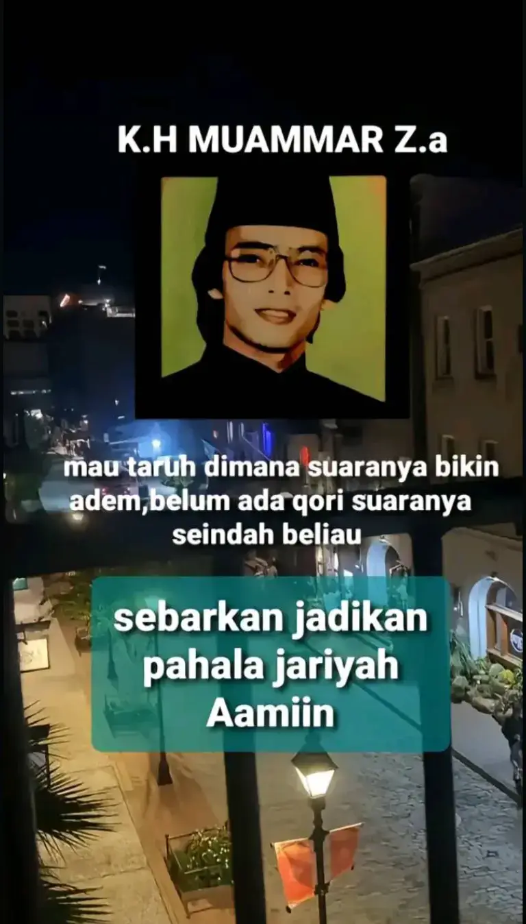 K.H. Muammar Z.A. adalah seorang Qari (pembaca Al-Qur'an) dan Hafiz (penghafal Al-Qur'an) terkemuka asal Indonesia yang dikenal karena gaya melantunkan ayat-ayat Al-Qur'an yang merdu dan penuh penghayatan. Suaranya yang khas serta teknik bacaannya telah membuatnya dikenal luas, tidak hanya di Indonesia tetapi juga di kancah internasional. Bacaan beliau sering dijadikan acuan dalam belajar membaca Al-Qur'an, dan banyak orang yang terinspirasi oleh ketepatan dan keindahan dalam menyampaikan ayat-ayat suci. Muammar Z.A. telah memenangkan berbagai kompetisi tilawah Al-Qur'an internasional, membawa kebanggaan bagi Indonesia di tingkat dunia. Kontribusinya sangat berpengaruh dalam budaya Islam, terutama dalam bidang tilawah Al-Qur'an, dan beliau tetap dihormati sebagai sosok penting baik di kalangan agama maupun budaya. Rekaman tilawah beliau terus beredar luas dan dihargai oleh umat Muslim di seluruh dunia. #qori #quran #islamic #fyp #trend 