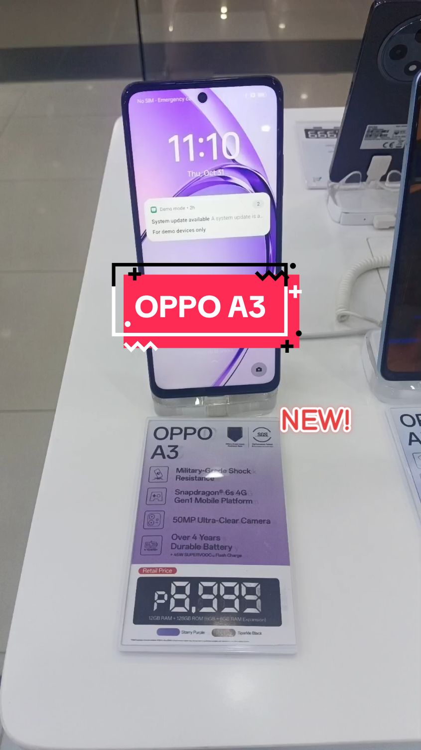 NEW! OPPO A3 everyone 🤗  Offers 0% interest on installment for 6 to 9 months. DM us directly. Just tap the yellow bag to buy the item via COD 😉  #Oppo #fyp #OppoA3 #Latest #Cellphones #Pautang 