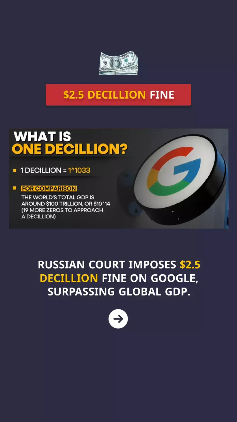 A Russian court has fined Google 2 decillion Russian rubles ($2.5 decillion) for refusing to reinstate more than a dozen pro-Kremlin accounts on Google’s subsidiary YouTube. #news #russia #google #hot 