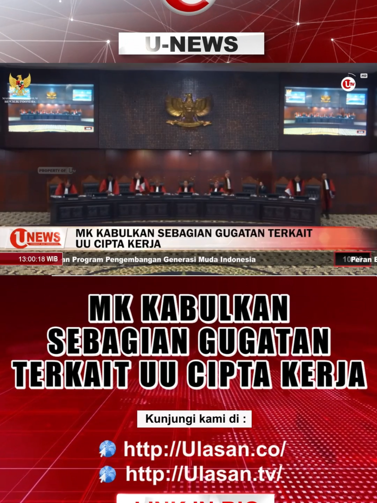 JAKARTA - Mahkamah Konstitusi mengabulkan sebagian gugatan yang diajukan Partai Buruh dan pemohon lainnya terkait Undang-Undang Cipta Kerja. Gugatan itu dikabulkan sembilan Hakim MK dalam sidang putusan di gedung Mahkamah Konstitusi pada Kamis 31 Oktober 2024.   Adapun 7 poin yang sesuai dengan tuntutan buruh yakni sistem pengupahan, Outsourcing, masalah PHK, kontrak kerja, tenaga kerja asing, istirahat panjang dan cuti, serta kepastian upah untuk pekerja perempuan yang menjalani cuti haid dan cuti melahirkan.   Dalam amar putusannya, MK meminta DPR dan pemerintah segera membuat undang-undang Ketenagakerjaan baru dan memisahkan dari undang-undang nomor 6 tahun 2023 tentang cipta kerja. Selengkapnya di YouTube Official UTV: https://youtu.be/LSmi2rs_aPw?si=A1M3X0koweNzUb5y #mk #mahkamahkonstitusi #partaiburuh #undangundang #ciptakerja #hakim #fyp #fyppage #ulasantv