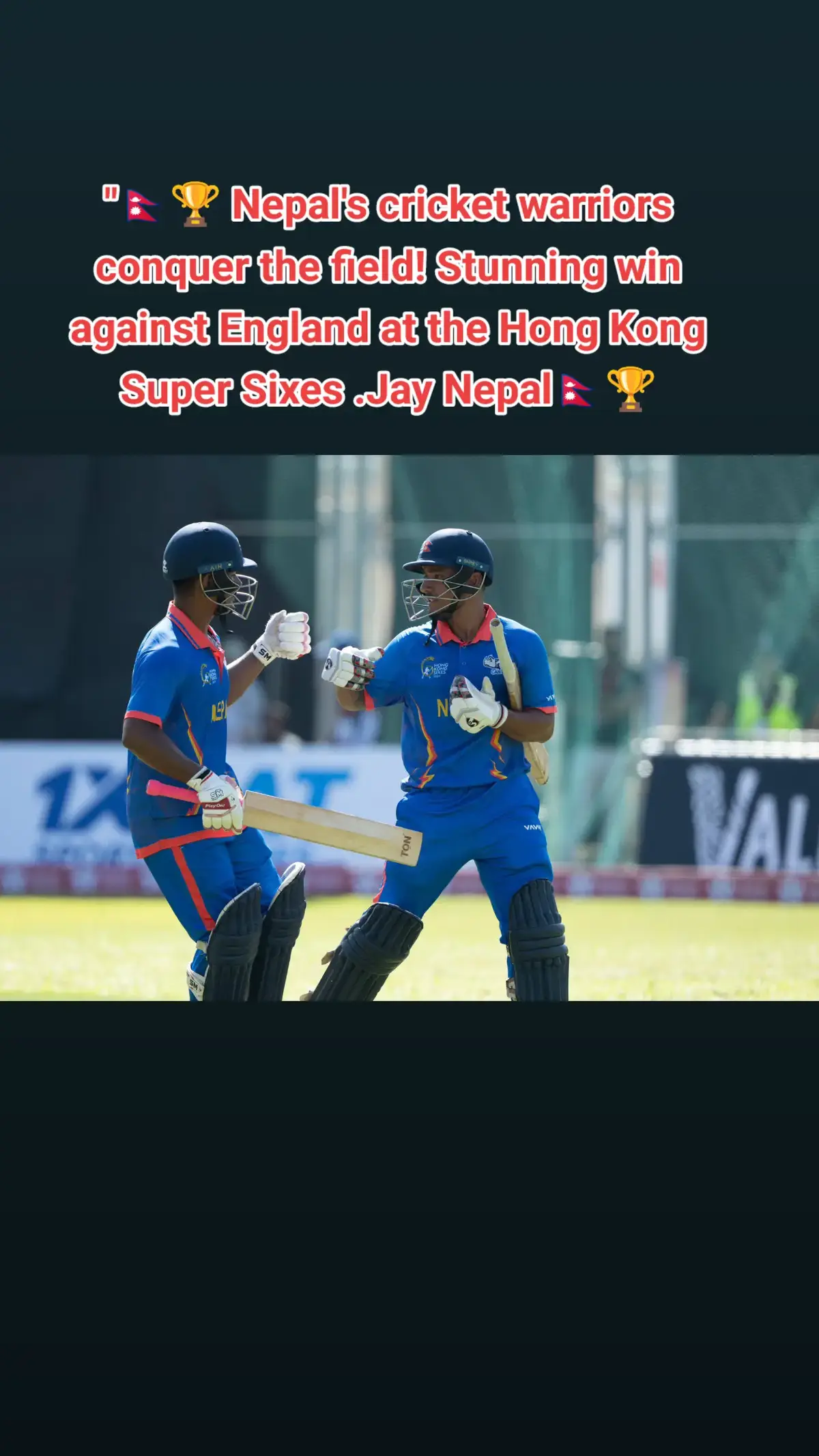 Nepal takes down England in the Hong Kong Super Sixes! Our team is making history and showing the world the strength of Nepali cricket! 🇳🇵💪 #NepalCricket #ProudMoment #HongKongSuperSixes #NepalVsEngland #RiseAndShine #dubai #nepalitiktok 