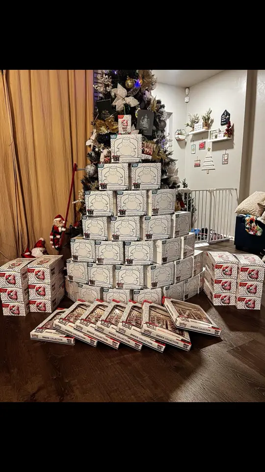 Halloween is over and my wife wants to jump straight into christmas. This was our christmas tree last year. Thinking of how to do it this year... #fyp #fypシ #popular #TikTokShop #tcg #pokemon #pokemoncard #christmas #151pokemon 