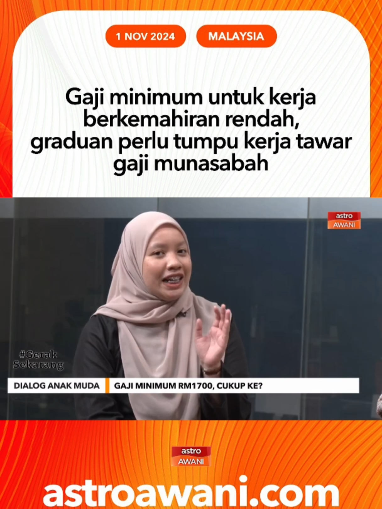 Alumni Demokrat Universiti Kebangsaan Malaysia (UKM), Nadhilah Mohammad Yusof berkata ketetapan gaji minimum RM1,700 perlu dilihat sebagai penetapan bagi kerja berkemahiran rendah. Jelasnya, ketika ini banyak tawaran pekerjaan yang menawarkan gaji lebih tinggi untuk individu dengan tahap pendidikan lebih tinggi. #DialogAnakMuda #AWANInews