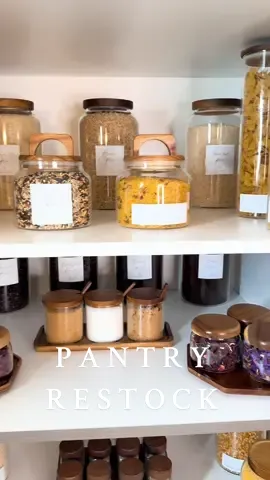 organize & restock the pantry essentials with me🫶 all containers are linked on my amazon and the pantry labels are available for download on my website #asmr #pantry #restock #kitchen #reset #asmrsounds 