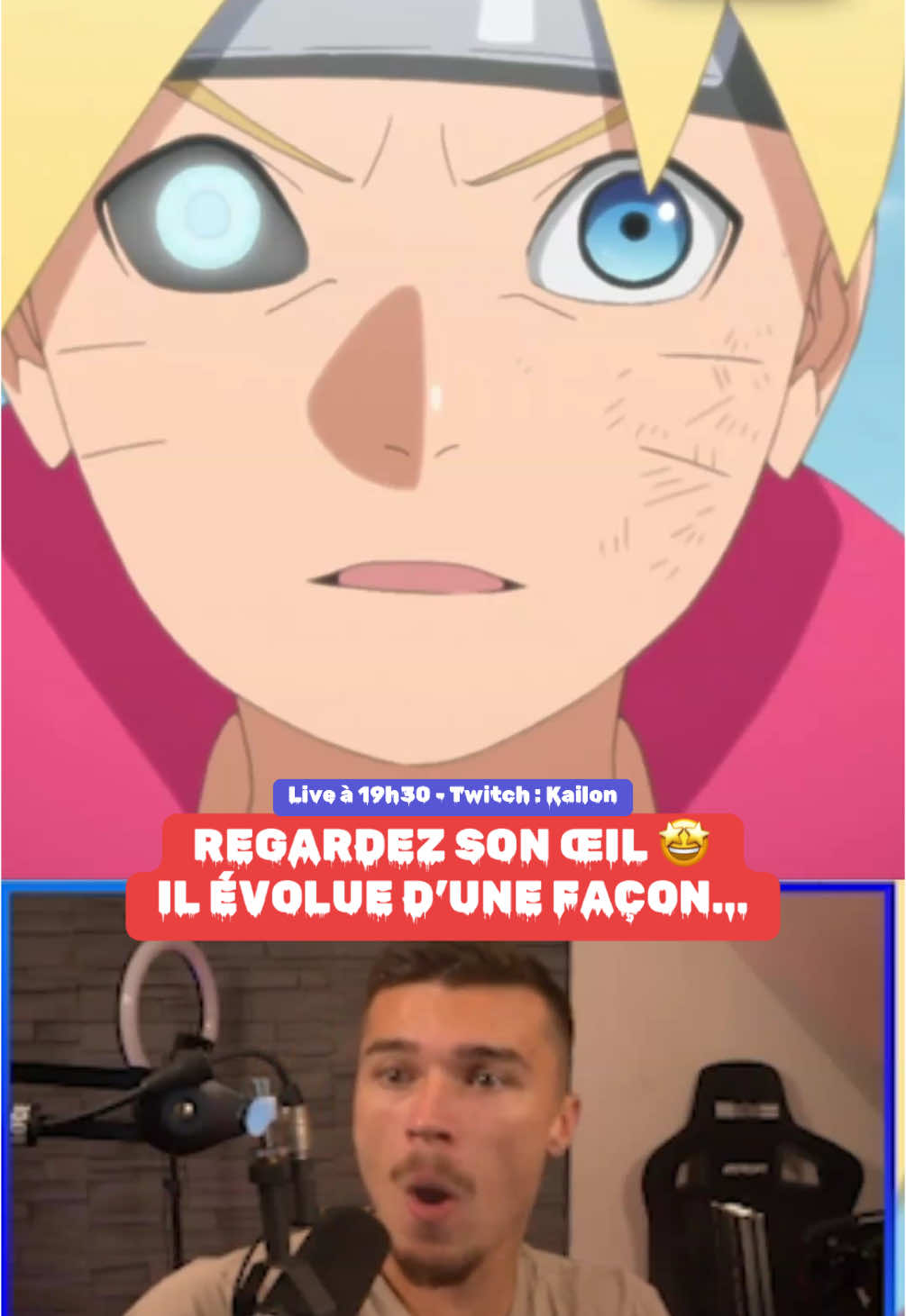 En live tous les soirs à 19h30 sur Twitch : Kailon ⚡️ viens découvrir ou redécouvrir avec nous l’incroyable aventure de BORUTO 🥷  Vous m’avez énormément demandé de regarder cet animé et bien le voici ! Je découvre en meme temps que vous ! A tres vite sur un live 🔥  #naruto #boruto #animé #react #manga #anime #narutoshippuden 🚨FAKE BLOOD🚨 FAKE WEAPON 🚨 FAKE FIGHT 