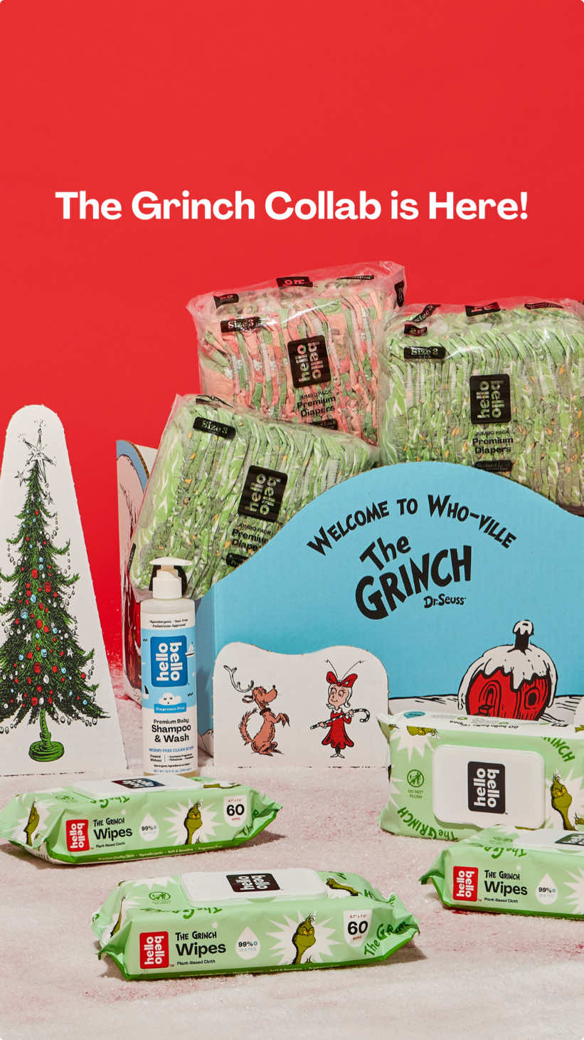 The Grinch is BACK! 💚 ⁠ ⁠ Your heart will grow three sizes: Our limited-edition Grinch collab is here! Celebrate the season and get two new diaper designs and Grinch-themed wipes delivered in a Who-ville box.⁠ ⁠ Subscribe now to get our limited edition Grinch collab at Hellobello.com while supplies last! ❄️⁠ ⁠ #HelloBello #Grinch #Grinchmas #Grinchdiapers