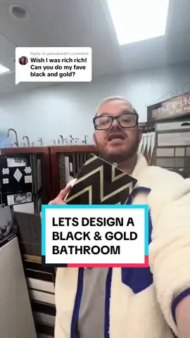 Replying to @parisabardi LETS DESIGN A BLACK & GOLD BATHROOM #tiles #bathroomtiles #bathroomrenovation #interiordesigner #bathroomdesign #blackandgoldbathroom 