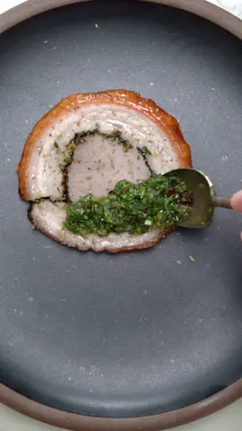 Porchetta  It’s November 1st so I will be blasting you with holiday recipes :)  Porchetta: 1 pork belly slab (skin on) around 8-10lbs 1 pork loin around 5lbs  1/4 c fennel fronds 2 tbsp sage 2 tbsp rosemary 1 tbsp thyme 2 tbsp chili flakes Zest of 2 lemons 5 cloves garlic Salt get your pork belly out of the package and either lightly score the skin with a very sharp knife or I highly reccomend using a jaccard to poke small holes all over (don’t press too hard) this is going to allow fat to render and coat the skin while it’s cooking. Chop all of your herbs, mix with the lemon and garlic Score the meat side of your pork belly in a hatch pattern and lay your pork loin inside and roll it up to ensure it fits and everything looks good, you want a small amount of overlap when you roll it up since it will shrink but not too much, if there’s a lot of pork belly on either the sides or the tail end give it a trim and save those scraps for cooking elsewhere.  Season the meat side of the belly with salt and likewise for the loin and rub everything with your herbs. Roll it up tightly and then use twine to tie it off, leaving a gap of about an inch or inch and a half per tie.  Now you can place it in the fridge uncovered to dry for 24 hours or up to 48 hours. This step is very important to get crispy skin and all those little bubbles all over.  Preheat your oven to 500f/260c Place your porchetta on a sheet tray lined with a wire rack and throw it in the oven for 15-20 minutes or until the skin looks golden.  Drop the temperature to 250f/121c and cook until the internal temp of the loin is 140f/60c I highly recommend using a wired probe thermometer so you’re not opening the oven all the time. Pull your porchetta to rest and carry over for 30 minutes before slicing.  Now this last step is optional but I like to put the oven back to 500f/260c and pop it back in one more time and throw the porchetta in for another 5 or 10 minutes. You’ll get some last minute browning and any soggy spots you get after resting will crisp right back up again.  Slice and serve  Salsa verde: 1 c parsley 1 shallot  1 clove garlic Champagne vinegar  1 tsp chili flakes 1/4 c olive oil  Salt