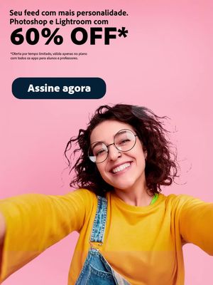 60% off no Photoshop, Lightroom e outros apps no plano de todos os apps para estudantes!