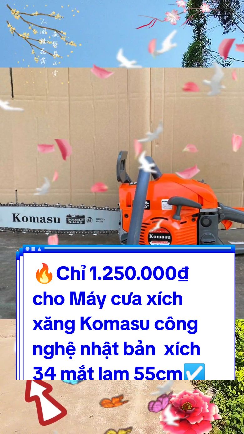 🔥 Máy cưa xích xăng Komasu công nghệ nhật bản  xích 34 mắt lam 55cm!🛒☑️#maycuaxich #maycuaxichchayxang #muataitiktok #giadungtienich #thuychi14 #maycuago 