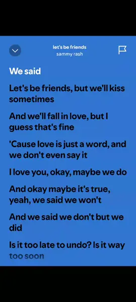 Let's be friends #spotify #sammyrash  #spotifyrecommendation #fyp #lyrics_songs #songsforyou #spotifymusic #songlyrics 