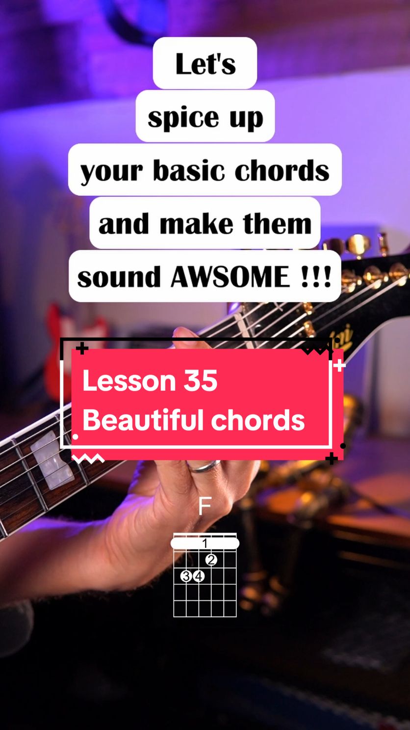 Guitar tutorial - Basic to beautiful chords ➡️All my tabs and full lessons in my Patreon, link in bio. This is the lesson 35. I play an amazing Wingman by @Baum Guitars  🔥🎸 #guitar #guitartutorial #guitarlessons #guitarist #tabs #fypシ #iplaybaum #gitar #guitartok 