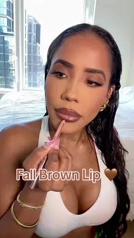 Fall Brown glossy lip @Patrick Ta Beauty “want her” gloss  #fy #fyp #fall #fallmakeup #glam 