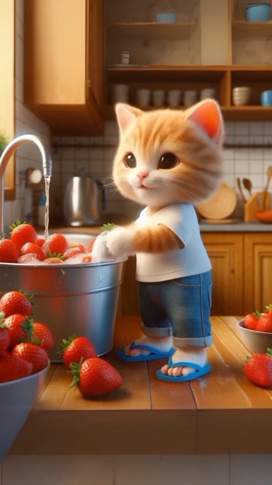 panen strawberry#kucing #cute #lucu #kitten #cutecat 