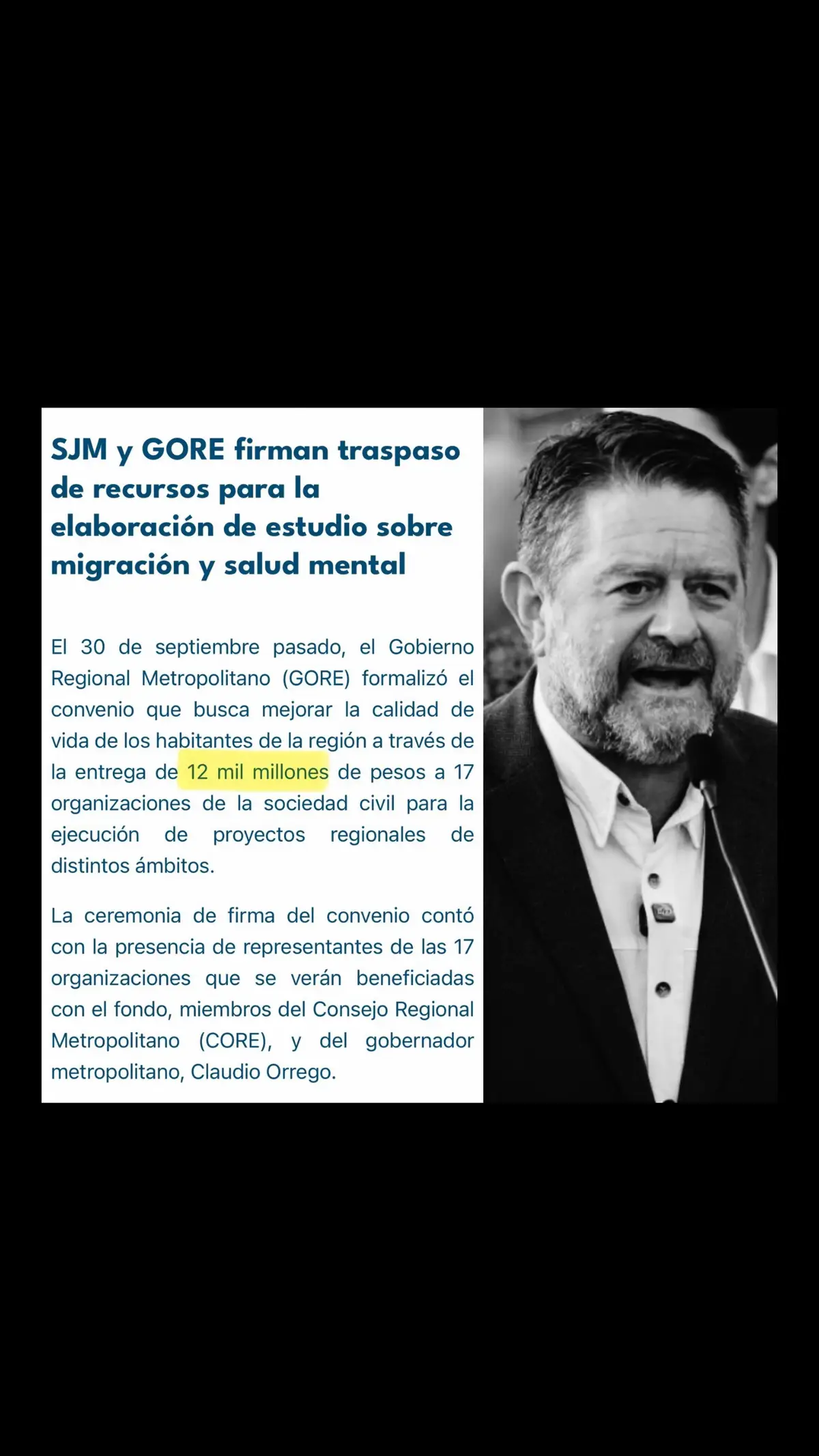 02/11/2024🔴 ALERTA | Claudio Orrego le entregó 12 mil millones de pesos al Servicio Jesuita Migrante.  Es un total despropósito que se esté utilizando la plata del GORE (tus impuestos) para financiar la inmigración masiva que sufre la región metropolitana.