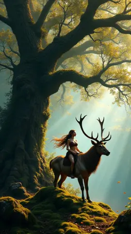 L'Arbre, l'Amazone et le Cerf 🦌 #aiart  Seules les femmes de Cœur et donc mes abonnées peuvent monter ce noble animal 😅😘 #nature #tree #meditativeart Music: Vyrtex - Stygian