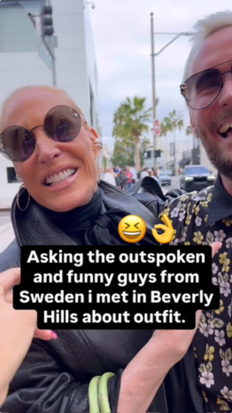 Asking the outspoken and funny guys from Sweden i met in Beverly Hills about outfit.  #fragrancetiktok #perfumetiktok #losangeles #beverlyhills #fashion #balenciaga #ysl #outfit #outfitinspo #bag #shoes #perfume #HERMES 