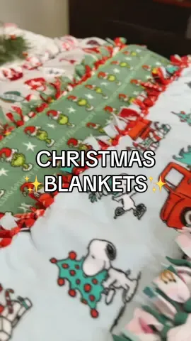 Needed to make a few blankets for those cozy Christmas movie nights! 🎄🎅🏻 ✨General Instructions✨ 🎄You’ll need 1 1/2 - 2 yards of fabric (fleece anti-pill or blizzard works best) for both the top and bottom of your blanket. For a smaller children 1 1/2 yards is plenty. 2 yards is great for older kids on up! 🎄Lay out both of your fabrics (top and bottom) and trim off raw edges. Doesn’t have to be perfect. The ties hide a lot! 🎄Cut off a 4” square at each corner and cut strips around the whole blanket (about 1” apart) 🎄Tie each strip into a basic knot (like tying off a balloon) and pull tight. #christmasblanket #christmascraft #christmasdiy #getreadyforchristmas #christmaswithkids #craftsforkids #holidaycrafts #tieblanket #joannsfabric #fiskars #fiskarsscissors #joannfabrics 