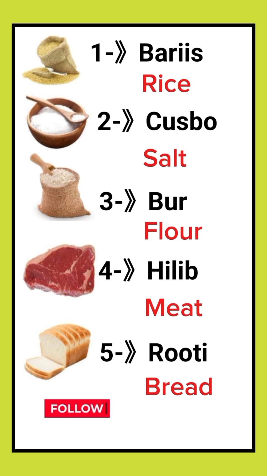 ENGLISH TO SOMALI VOCABULARY.